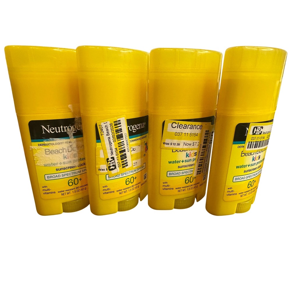 Lot of 4 Neutrogena Beach Defense Kids Sunscreen Stick SPF 60+ 1.5oz Each